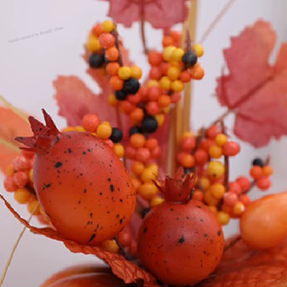 Autumn Pumpkin Table Centerpiece w/Leaves & Berries