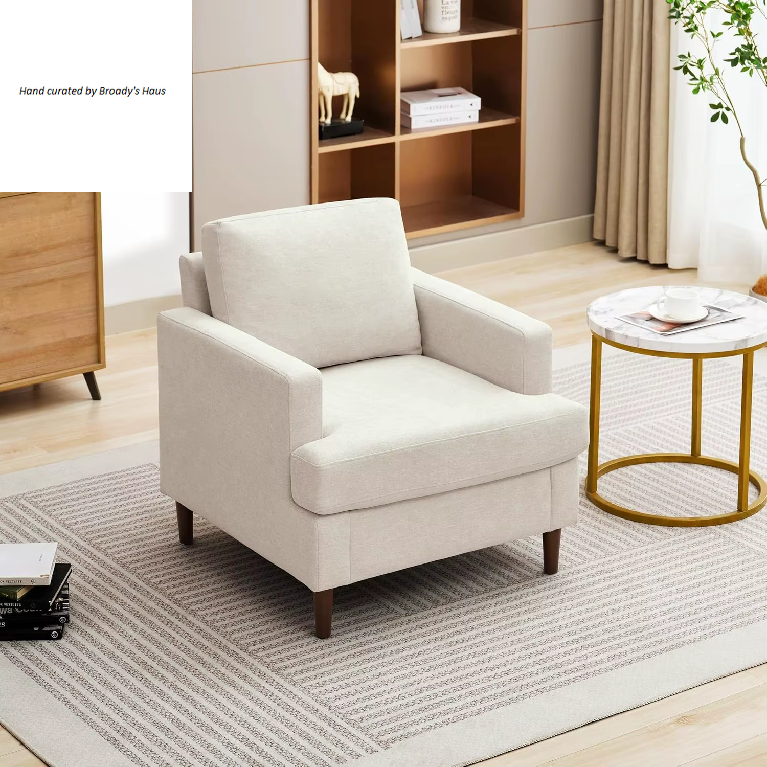 Mid-Century Modern Linen Fabric Armchair 