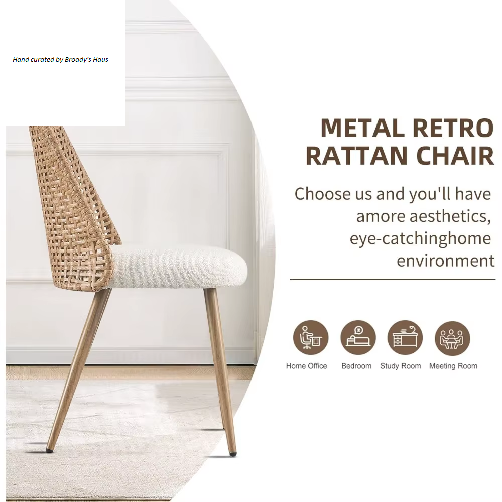 Modern Rattan and Boucle Dining Chairs - Set of 4
