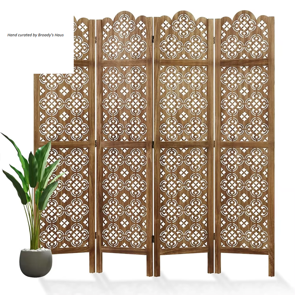 Folding Room Divider Wood Carved Privacy Screens - Ideal Decorative Partition for Home, Office, Restaurant, Bedroom