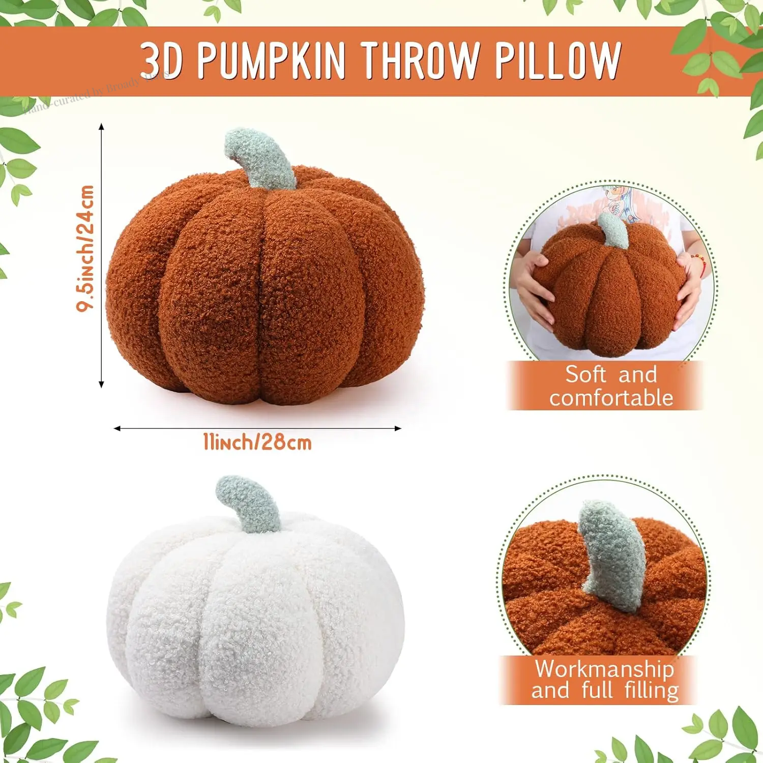 2-Piece 3D Plush Pumpkin Pillows 
