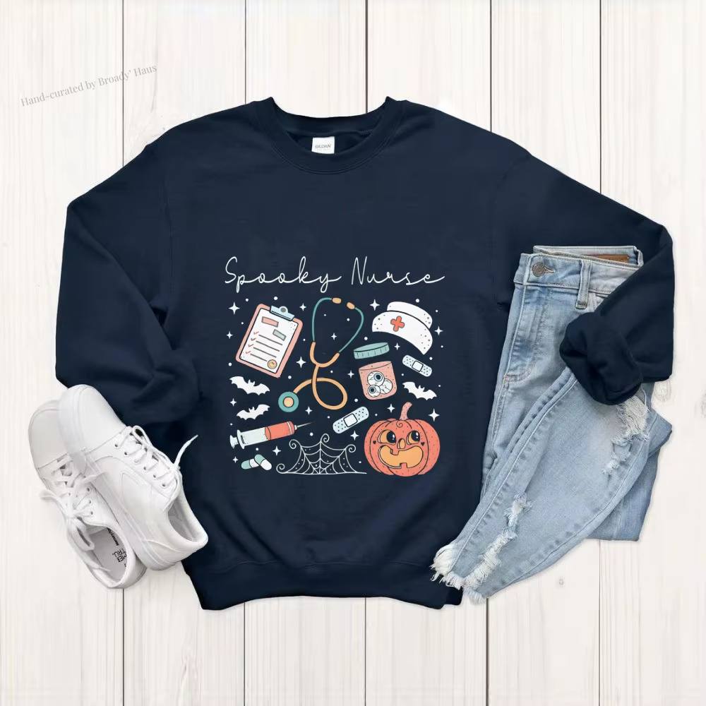 Halloween Themed Graphic Sweatshirt - Spooky Nurse