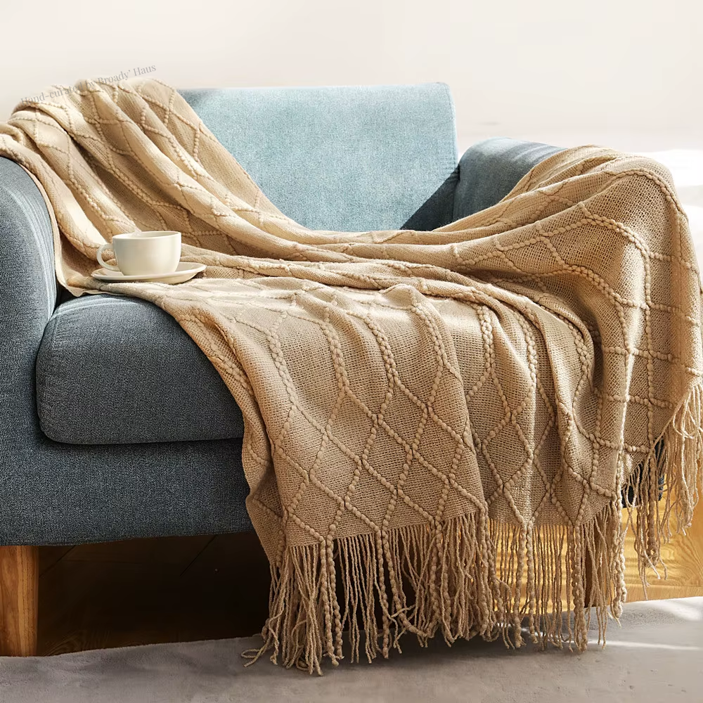 Nordic Knitted Throw Blankets w/Tassels 