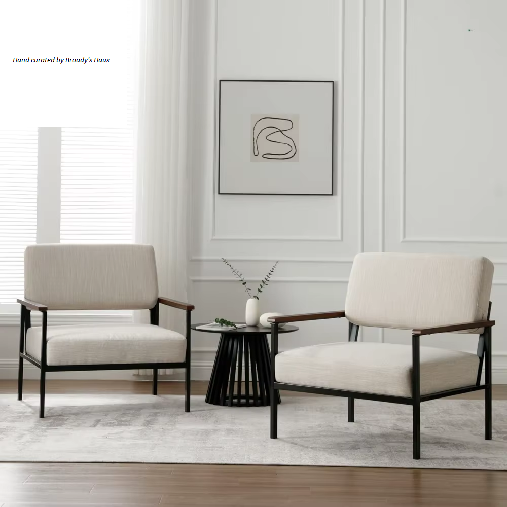 Mid Century Modern Linen Upholstered Accent Chairs - Set of 2