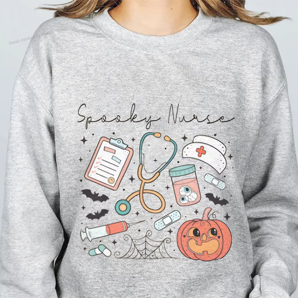 Halloween Themed Graphic Sweatshirt - Spooky Nurse