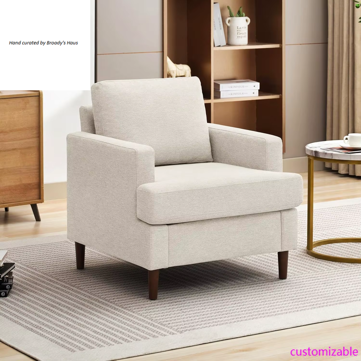 Mid-Century Modern Linen Fabric Armchair 