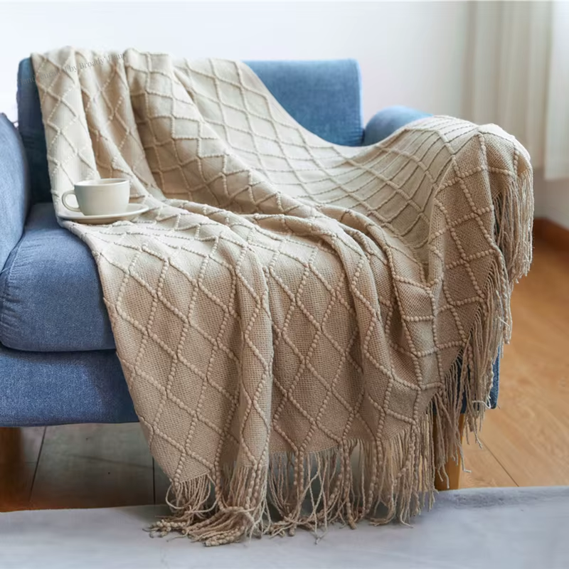 Nordic Knitted Throw Blankets w/Tassels 