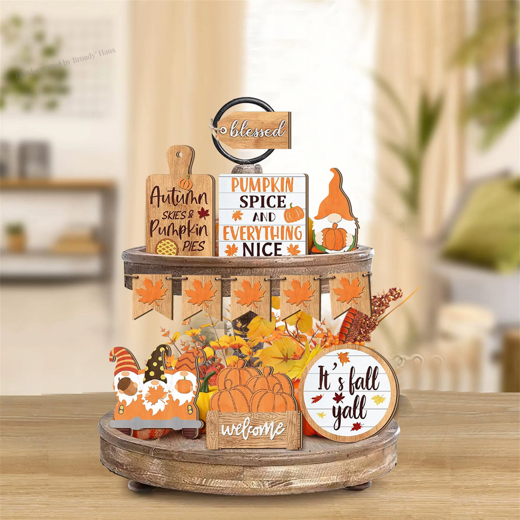 Fall Harvest Wooden Blessed Pumpkin Spice Table Centerpiece