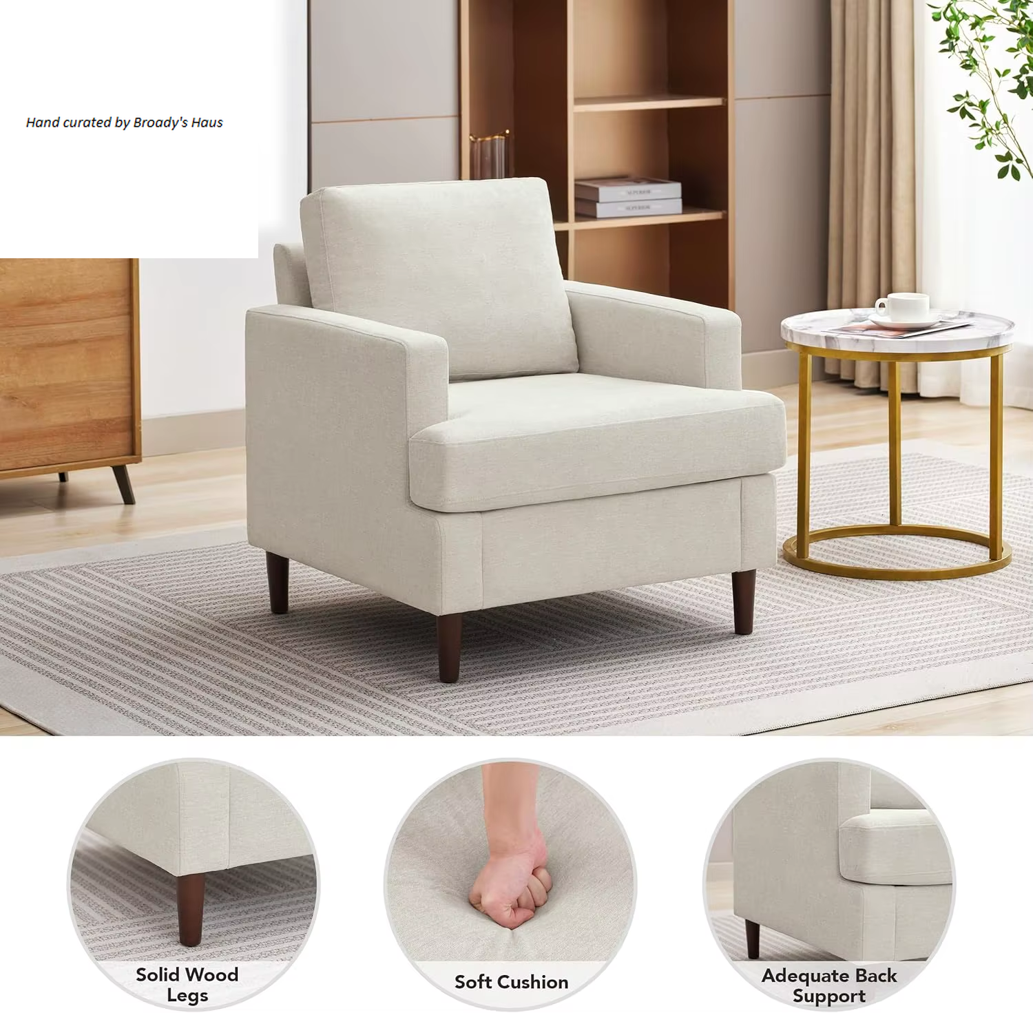 Mid-Century Modern Linen Fabric Armchair 