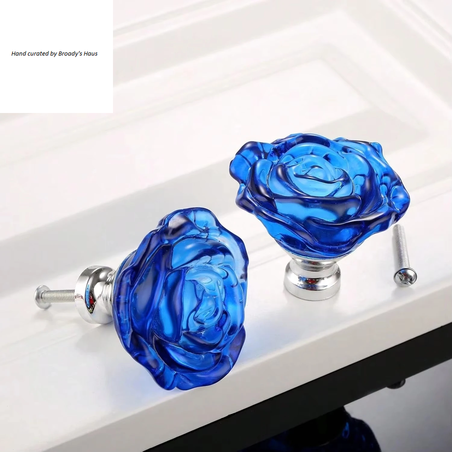 4pc 2" Round Rose Shaped Decorative Glass Door Pulls