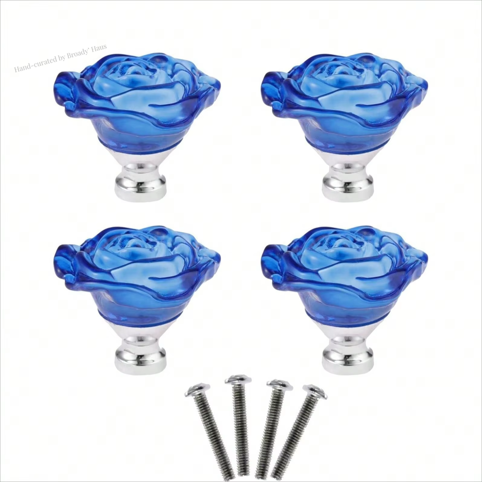 4pc 2" Round Rose Shaped Decorative Glass Door Pulls