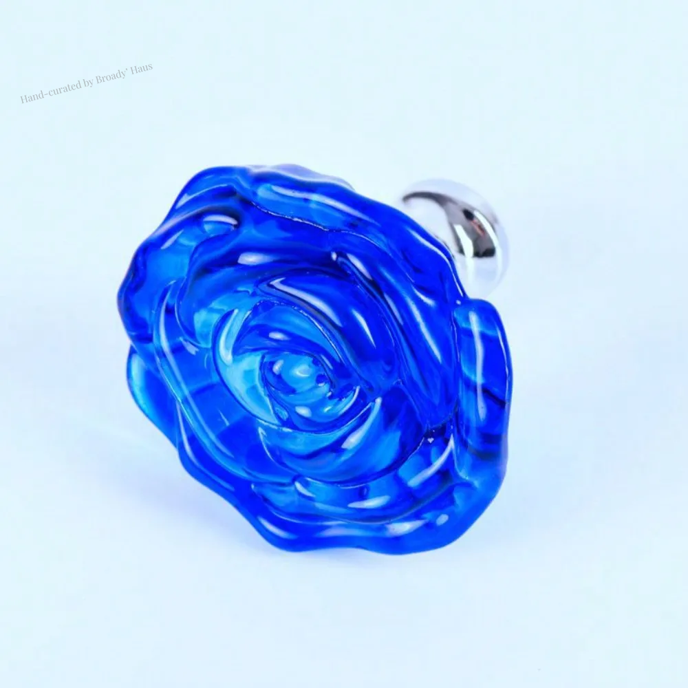 4pc 2" Round Rose Shaped Decorative Glass Door Pulls