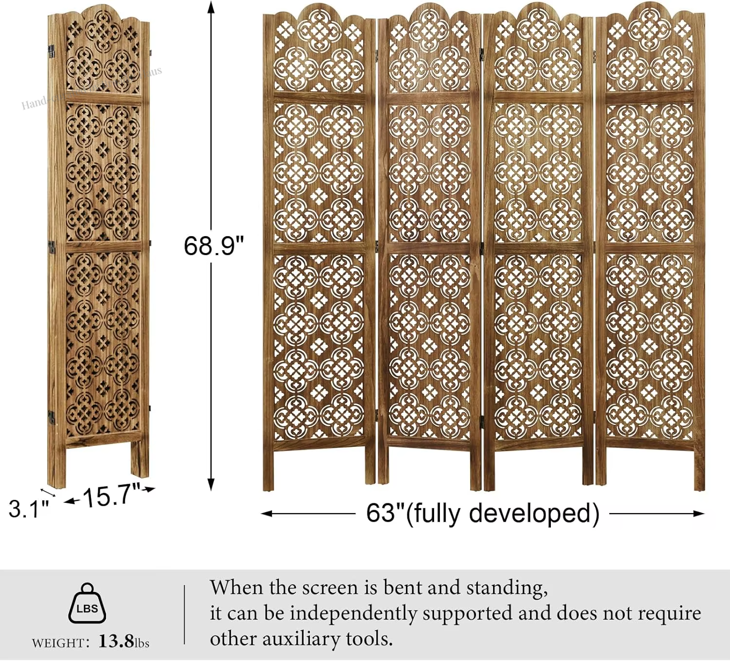 Folding Room Divider Wood Carved Privacy Screens - Ideal Decorative Partition for Home, Office, Restaurant, Bedroom