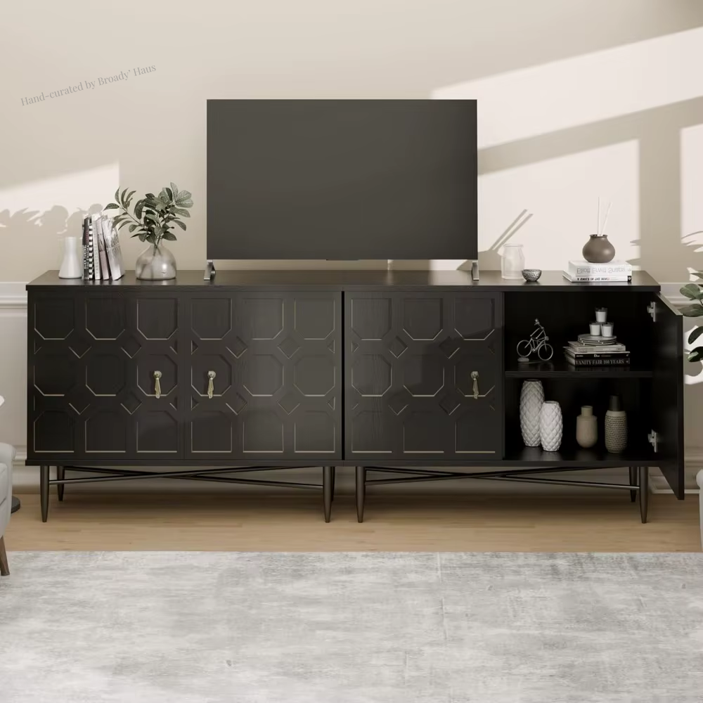 2-Door Carved Fluted Wood Decorative Sideboard