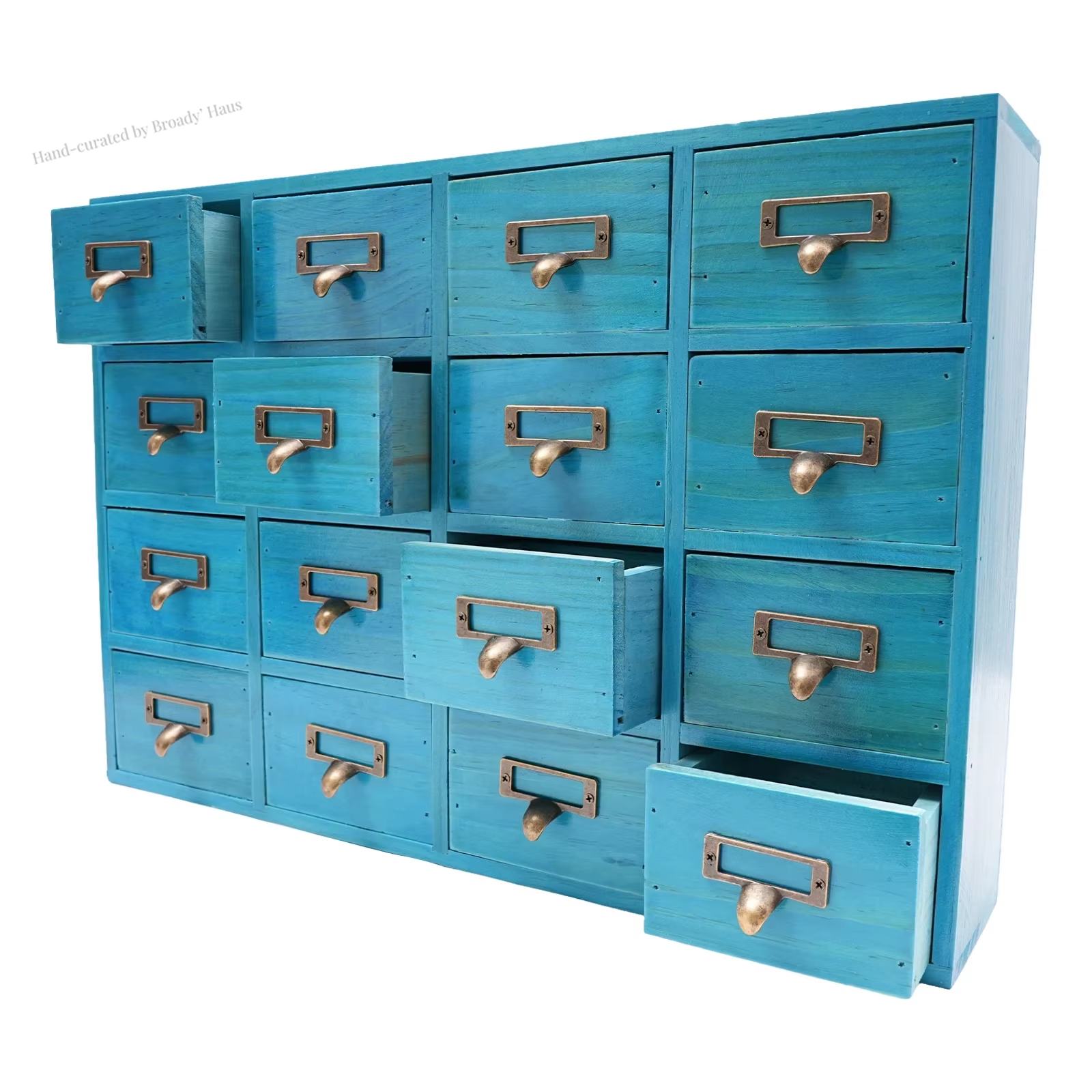 16-Drawer Wood & Metal Desktop Apothecary Storage Chest