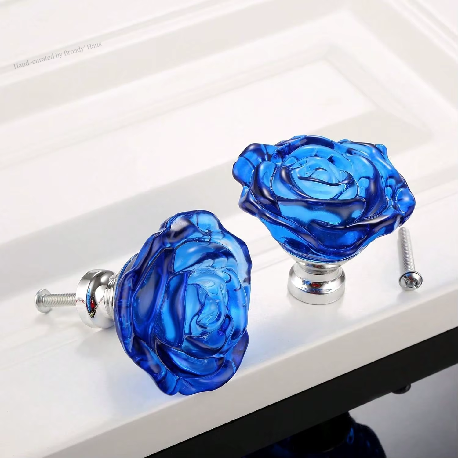 4pc 2" Round Rose Shaped Decorative Glass Door Pulls