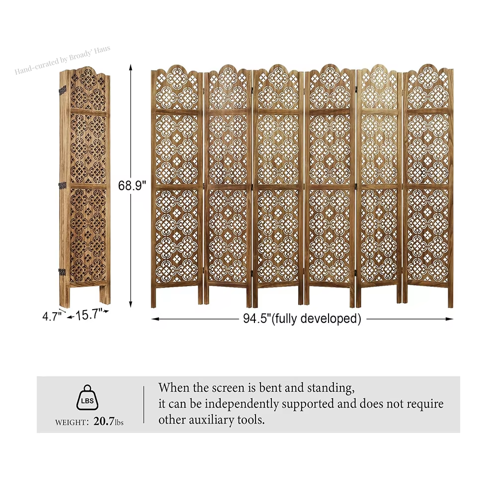 Folding Room Divider Wood Carved Privacy Screens - Ideal Decorative Partition for Home, Office, Restaurant, Bedroom