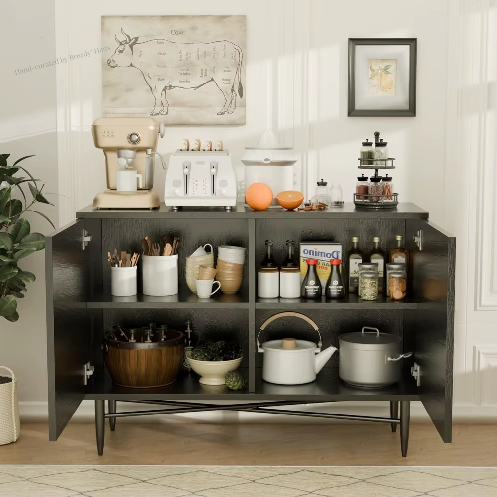 2-Door Carved Fluted Wood Decorative Sideboard