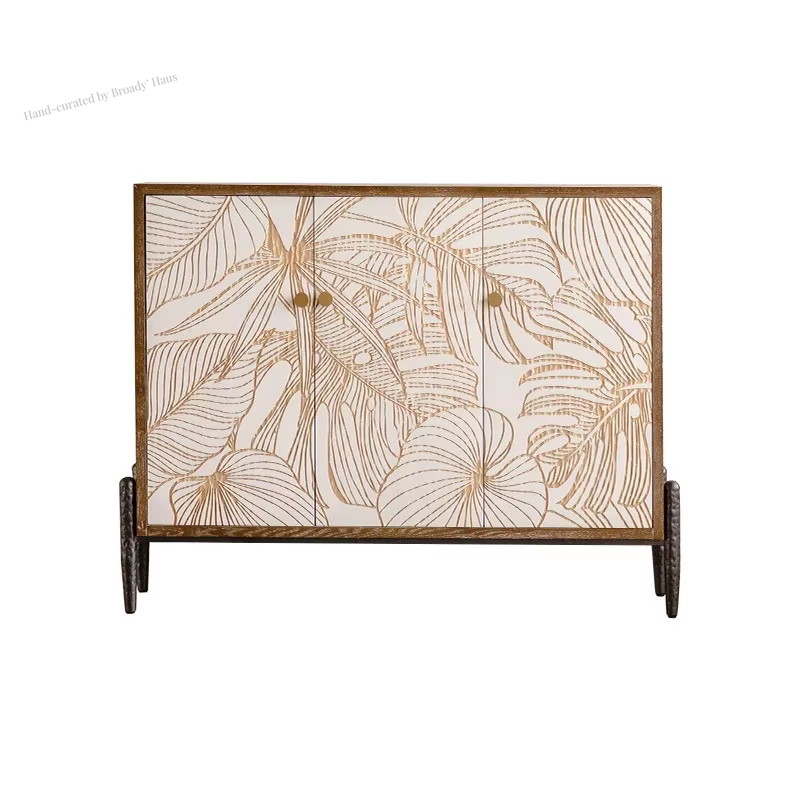 3-Door Carved Modern Solid Wood Sideboard