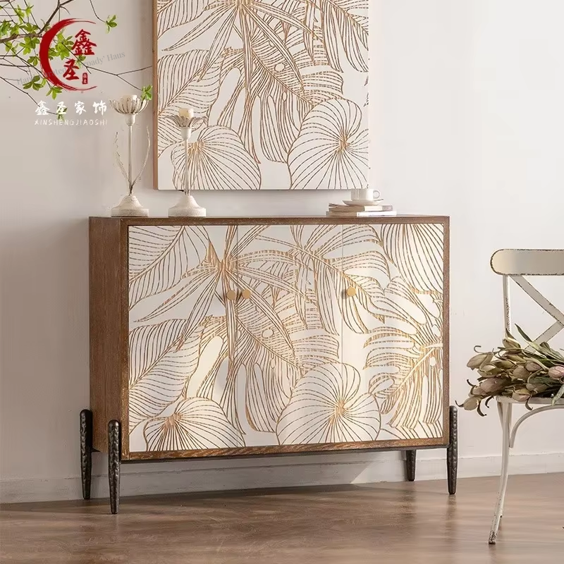 3-Door Carved Modern Solid Wood Sideboard