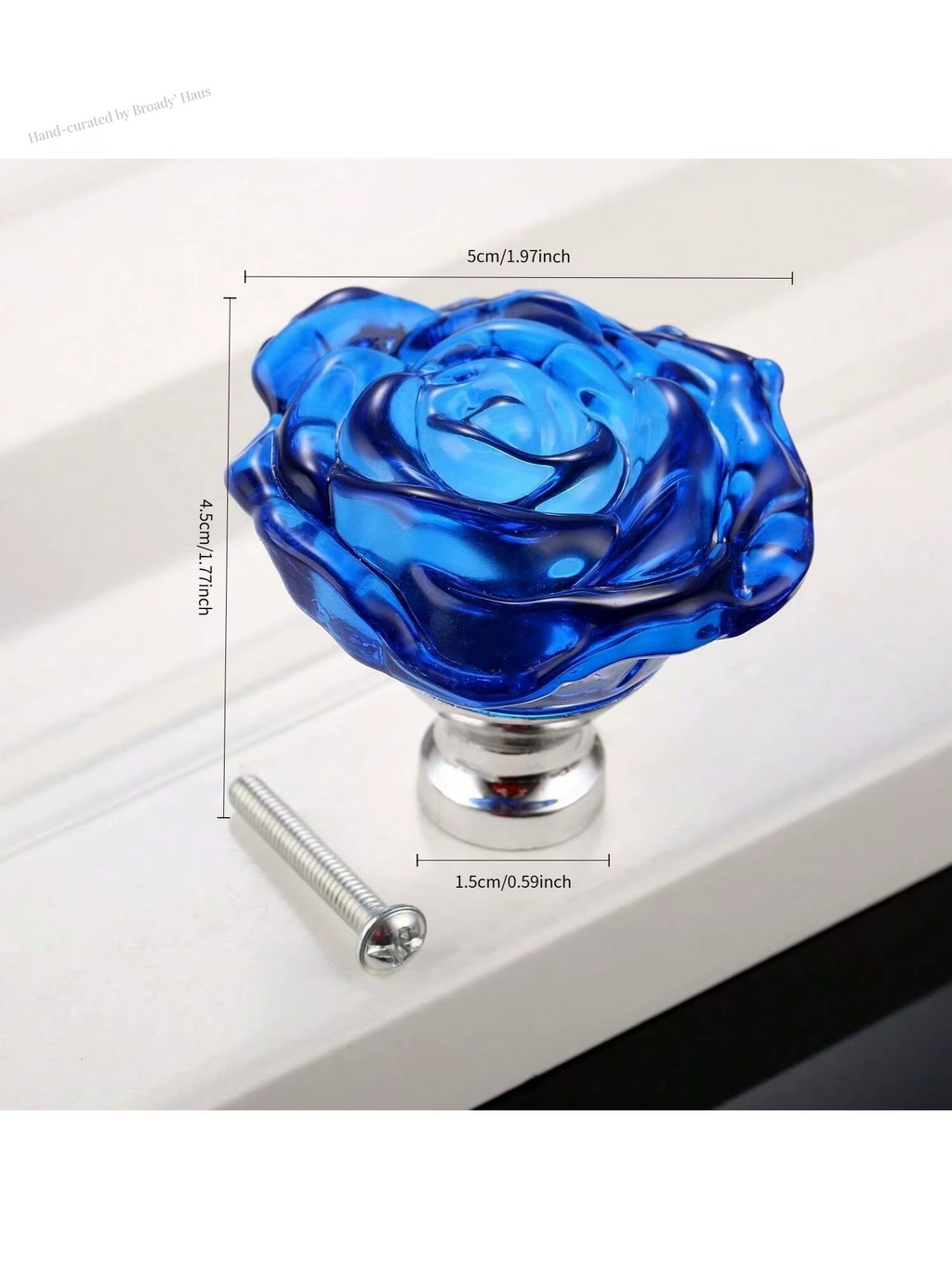 4pc 2" Round Rose Shaped Decorative Glass Door Pulls