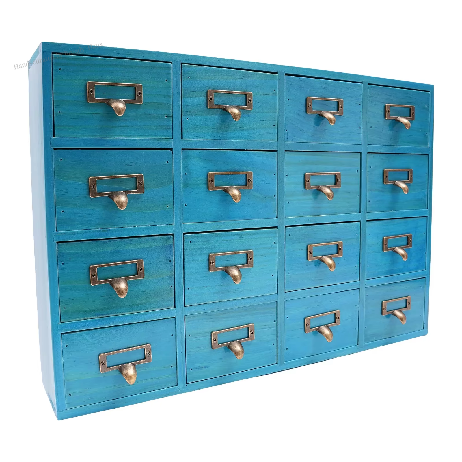 16-Drawer Wood & Metal Desktop Apothecary Storage Chest